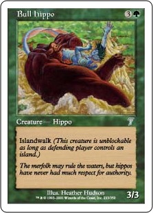 【Foil】《猛き雄カバ/Bull Hippo》[7ED] 緑U