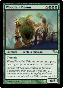 《森滅ぼしの最長老/Woodfall Primus》[SHM] 緑R