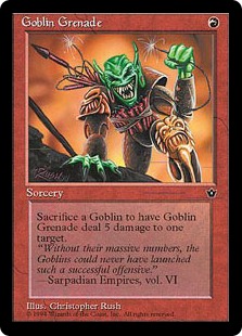 《ゴブリンの手投げ弾/Goblin Grenade》(Illust.Christopher Rush)[FEM] 赤C