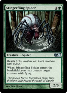 【Foil】《棘投げの蜘蛛/Stingerfling Spider》[M12] 緑U