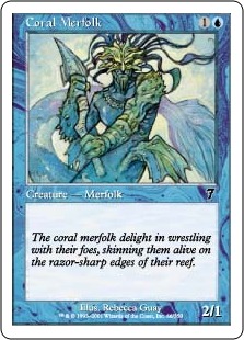 【Foil】《珊瑚マーフォーク/Coral Merfolk》[7ED] 青C
