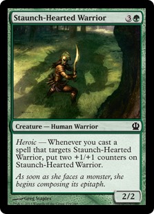 【Foil】《信条の戦士/Staunch-Hearted Warrior》[THS] 緑C
