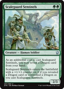 【Foil】《鱗衛兵の歩哨/Scaleguard Sentinels》[DTK] 緑U