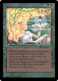 《新緑の女魔術師/Verduran Enchantress》[LEB] 緑R