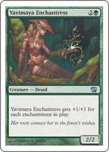 《ヤヴィマヤの女魔術師/Yavimaya Enchantress》[8ED] 緑U