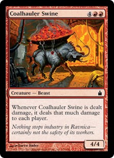 【Foil】《石炭運びの豚/Coalhauler Swine》[RAV] 赤C