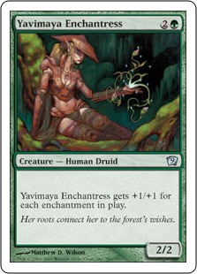 《ヤヴィマヤの女魔術師/Yavimaya Enchantress》[9ED] 緑U