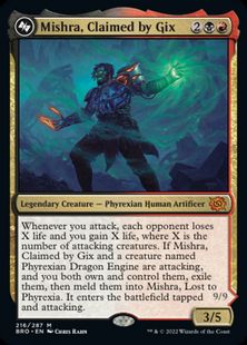 (216)《ギックスに拾われし者、ミシュラ/Mishra, Claimed by Gix》/《ファイレクシアに下りし者、ミシュラ/Mishra, Lost to Phyrexia》[BRO] 金R