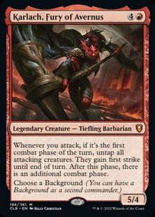 【Foil】(186)《アヴェルヌスの憤怒、カーラック/Karlach, Fury of Avernus》[CLB] 赤R