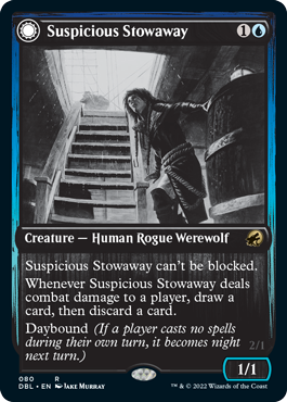 【銀幕・Foil】(080)《怪しげな密航者/Suspicious Stowaway》/《船乗りの人狼/Seafaring Werewolf》[DBL-MID] 青R