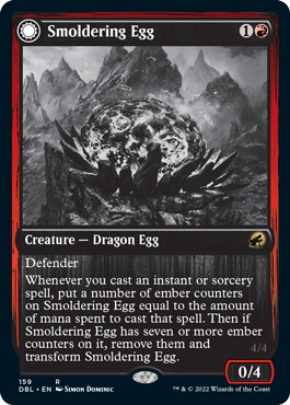 (159)《くすぶる卵/Smoldering Egg》/《灰口のドラゴン/Ashmouth Dragon》[DBL-MID] 赤R