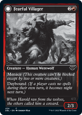 (424)《恐れる村人/Fearful Villager》/《恐れられる人狼/Fearsome Werewolf》[DBL-VOW] 赤C