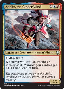 【Foil】■プレリリース■《燃えがらの風、エイデリズ/Adeliz, the Cinder Wind》[DOM-PRE] 金U