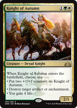 【Foil】■プレリリース■《秋の騎士/Knight of Autumn》[GRN-PRE] 金R