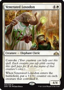 【Foil】《敬慕されるロクソドン/Venerated Loxodon》[GRN] 白R