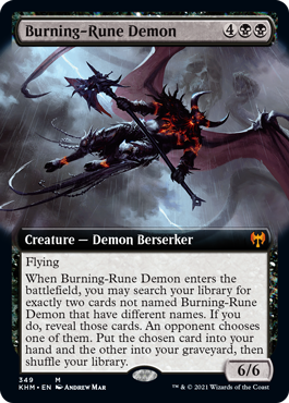 (349)■拡張アート■《燃えルーンの悪魔/Burning-Rune Demon》[KHM-BF] 黒R