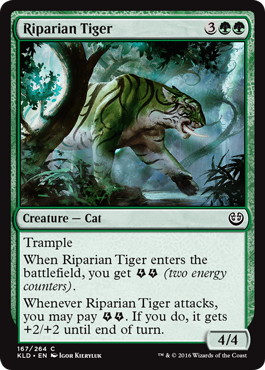 【Foil】《水辺の虎/Riparian Tiger》[KLD] 緑C