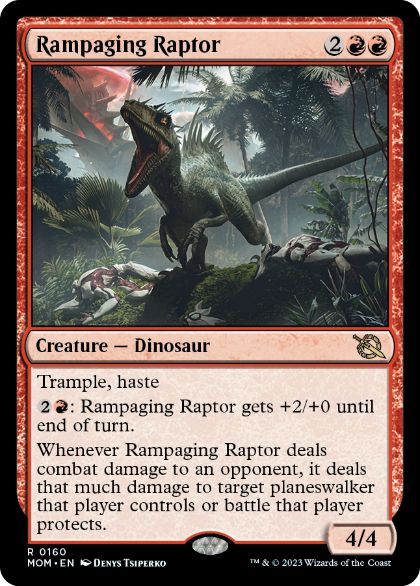 【Foil】(160)《猛り狂う猛竜/Rampaging Raptor》[MOM] 赤R