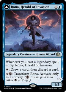 【Foil】(075)■プレリリース■《侵攻の伝令、ローナ/Rona, Herald of Invasion》/《トレイリアの抹消者、ローナ/Rona, Tolarian Obliterator》[MOM] 青R