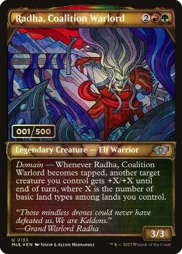 【ダブルレインボウ・Foil】(185)《連合の大将軍、ラーダ/Radha, Coalition Warlord》(シリアル入り)[MUL] 金U