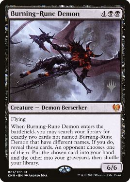 (081)■プロモスタンプ付■《燃えルーンの悪魔/Burning-Rune Demon》[Pスタンプ_KHM] 黒R