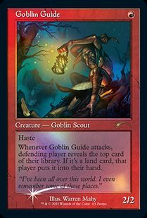 【Foil】《ゴブリンの先達/Goblin Guide》(旧枠プロモ)[流星マーク] 赤
