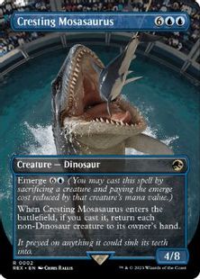 【Foil】(002)■ボーダーレス■《高揚するモササウルス/Cresting Mosasaurus》[REX] 青R