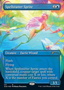 【Foil】(117)■ボーダーレス■《呪文づまりのスプライト/Spellstutter Sprite》[SLD] 青R