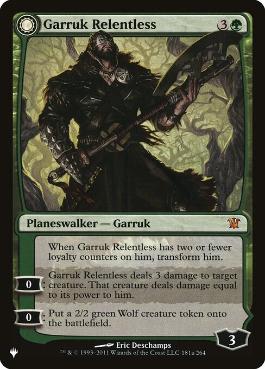 《情け知らずのガラク/Garruk Relentless》/《ヴェールの呪いのガラク/Garruk, the Veil-Cursed》(SLD構築済み)[PWシンボル付き再版] 緑R