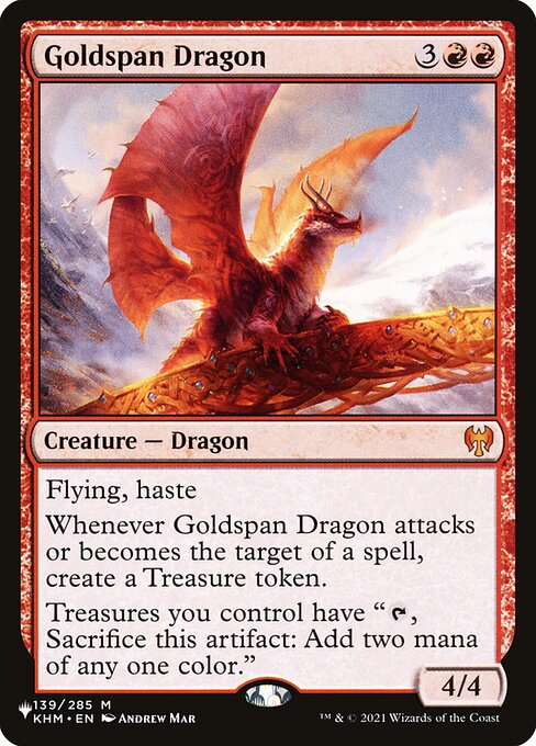 《黄金架のドラゴン/Goldspan Dragon》[PWシンボル付き再版] 赤R