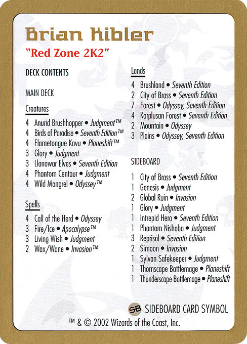 【金枠】《Brian Kibler Decklist》[WC02]