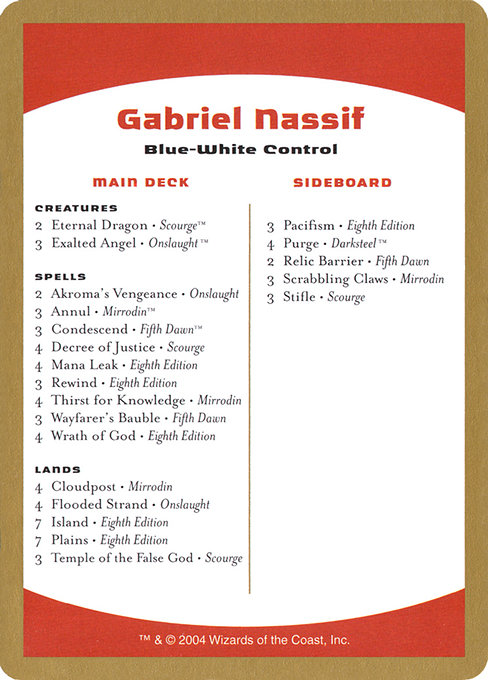 Manuel Bevand 2004 世界選手権デッキ フルセット Magic Worlds 2004 World Championships Deck - Semifinalist Manuel