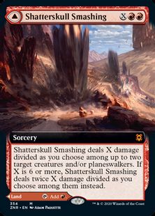 【Foil】(354)■拡張アート■《髑髏砕きの一撃/Shatterskull Smashing》/《鎚の山道、髑髏砕き/Shatterskull, the Hammer Pass》[ZNR-BF] 赤R